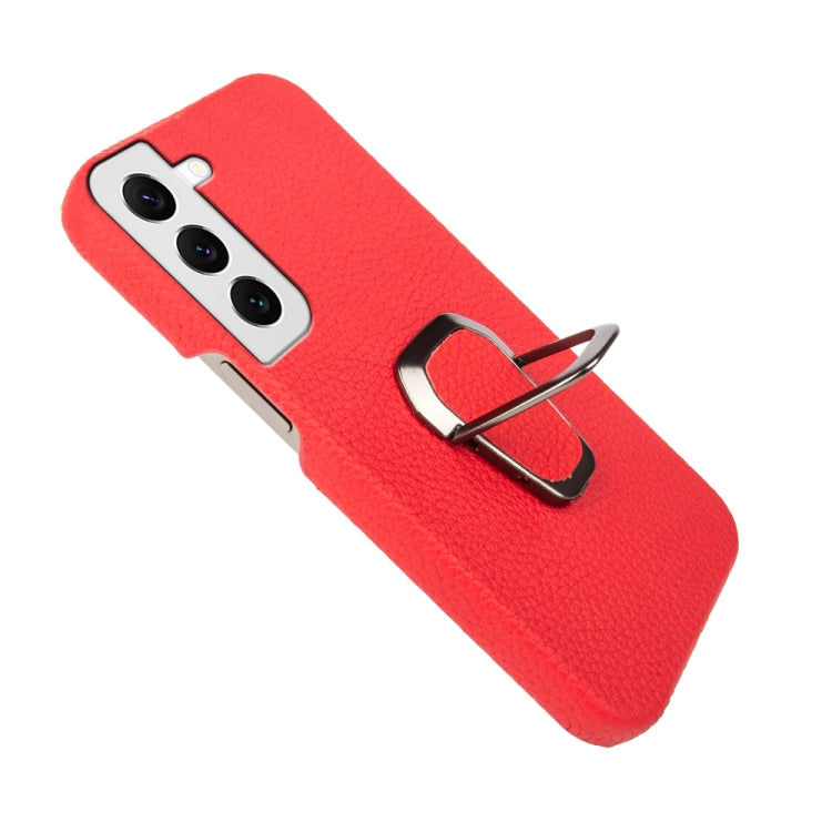 Para Samsung Galaxy S22 5G Ring Holder Litchi Texture Funda de cuero genuino para teléfono (Rojo)