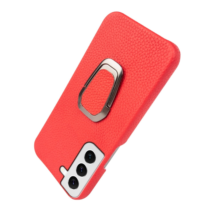 Para Samsung Galaxy S22 5G Ring Holder Litchi Texture Funda de cuero genuino para teléfono (Rojo)