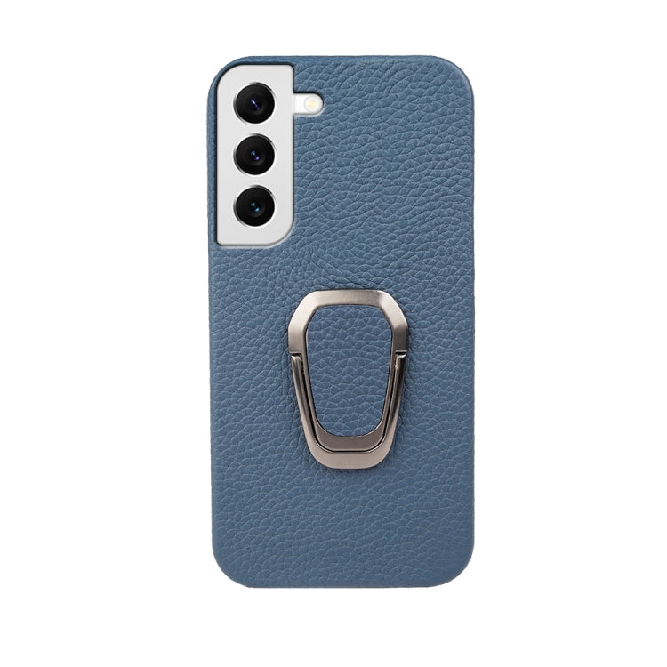 Para Samsung Galaxy S22 5G Ring Holder Litchi Texture Funda de cuero genuino para teléfono (Azul)