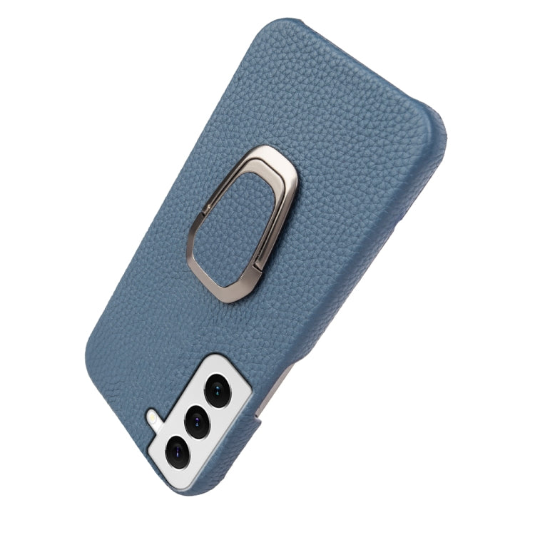 Para Samsung Galaxy S22 5G Ring Holder Litchi Texture Funda de cuero genuino para teléfono (Azul)