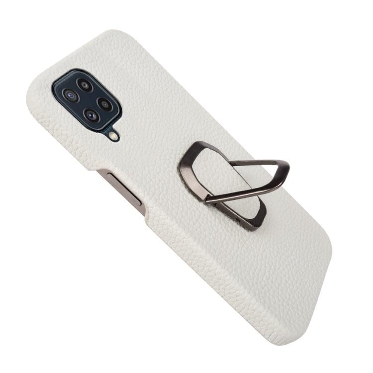 Para Samsung Galaxy M32 Ring Holder Litchi Texture Funda de teléfono de cuero genuino (Blanco)