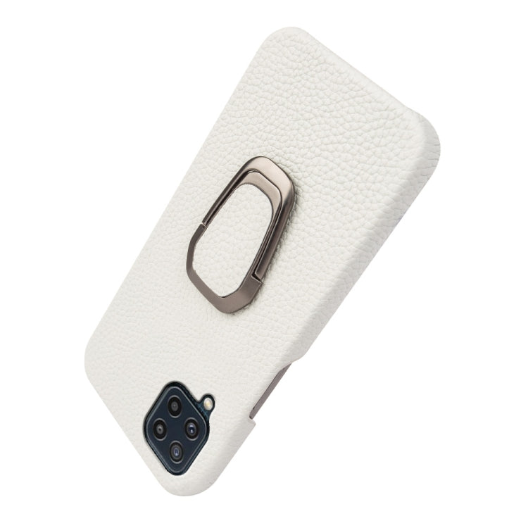 Para Samsung Galaxy M32 Ring Holder Litchi Texture Funda de teléfono de cuero genuino (Blanco)