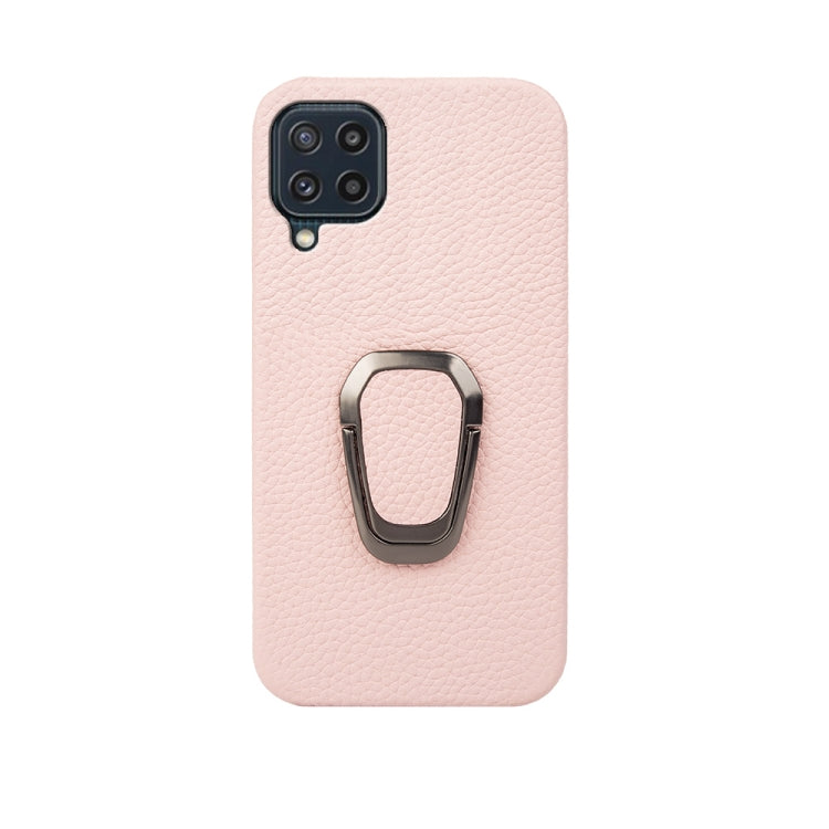 Para Samsung Galaxy M32 Ring Holder Litchi Texture Funda de teléfono de cuero genuino (rosa)