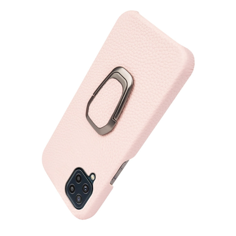 Para Samsung Galaxy M32 Ring Holder Litchi Texture Funda de teléfono de cuero genuino (rosa)