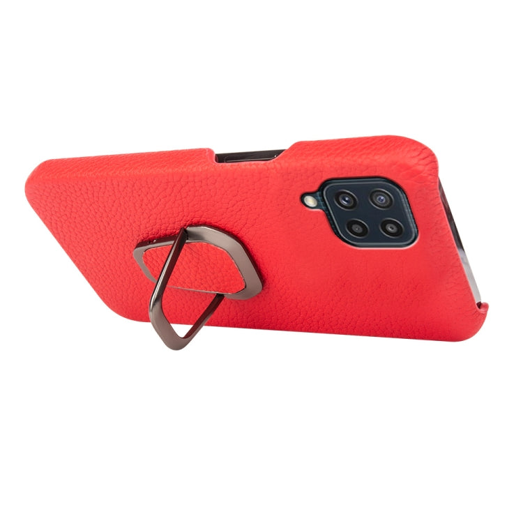 Para Samsung Galaxy M32 Ring Holder Litchi Texture Funda de teléfono de cuero genuino (Rojo)
