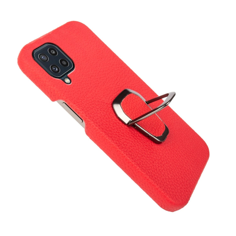 Para Samsung Galaxy M32 Ring Holder Litchi Texture Funda de teléfono de cuero genuino (Rojo)