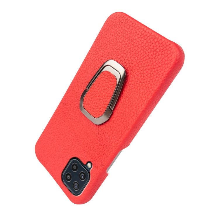 Para Samsung Galaxy M32 Ring Holder Litchi Texture Funda de teléfono de cuero genuino (Rojo)