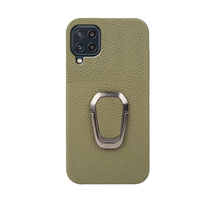 Para Samsung Galaxy M32 Ring Holder Litchi Texture Funda de teléfono de cuero genuino (Verde)