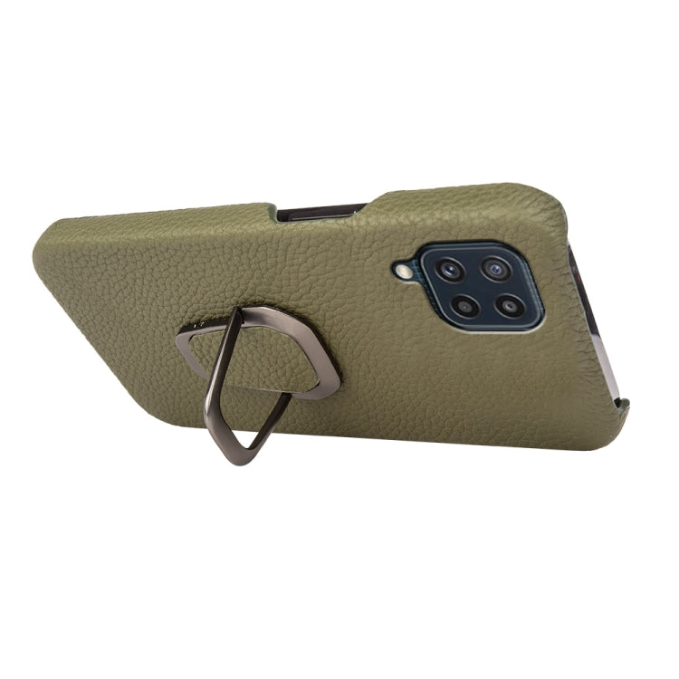 Para Samsung Galaxy M32 Ring Holder Litchi Texture Funda de teléfono de cuero genuino (Verde)