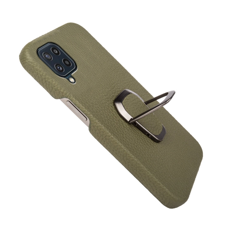 Para Samsung Galaxy M32 Ring Holder Litchi Texture Funda de teléfono de cuero genuino (Verde)