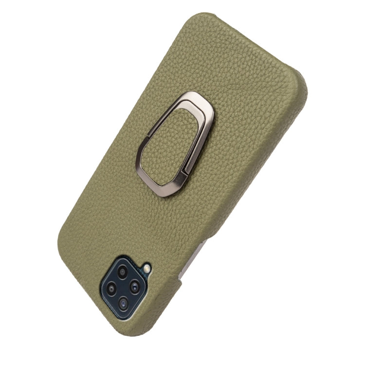 Para Samsung Galaxy M32 Ring Holder Litchi Texture Funda de teléfono de cuero genuino (Verde)