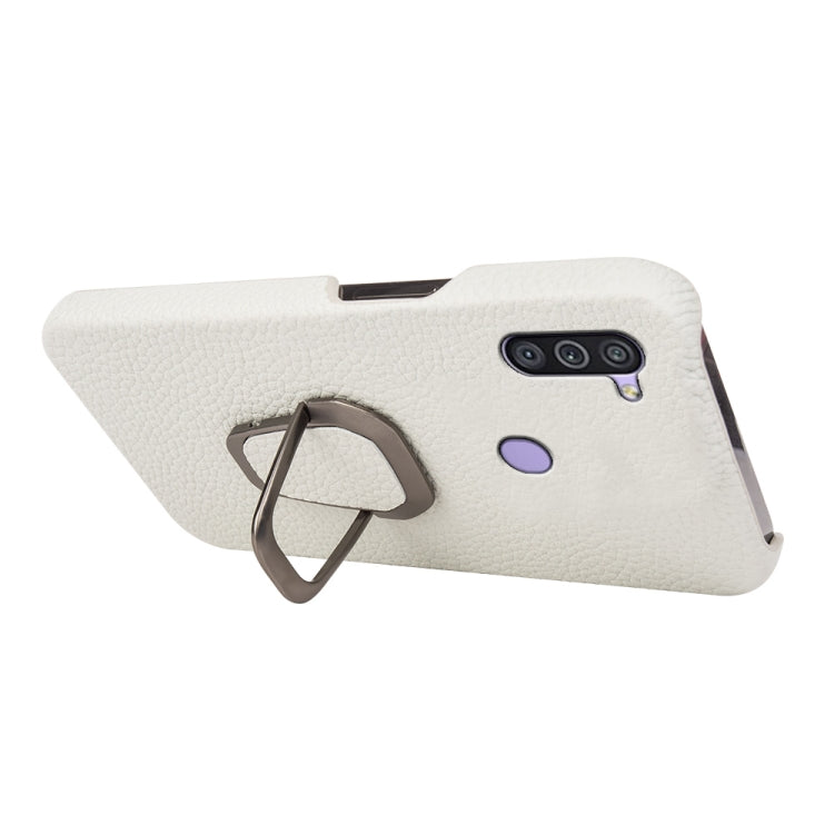 Para Samsung Galaxy A11 US Version Ring Holder Litchi Texture Funda de cuero genuino para teléfono (Blanco)