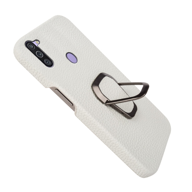 Para Samsung Galaxy A11 US Version Ring Holder Litchi Texture Funda de cuero genuino para teléfono (Blanco)
