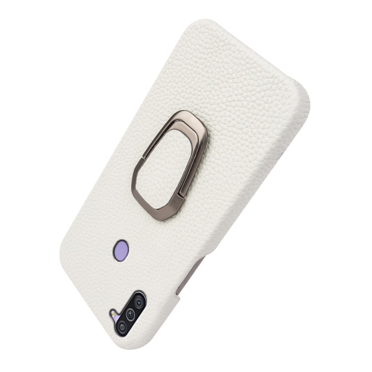 Para Samsung Galaxy A11 US Version Ring Holder Litchi Texture Funda de cuero genuino para teléfono (Blanco)