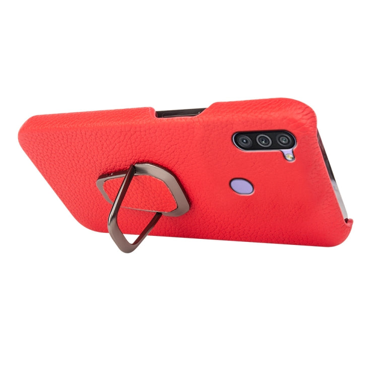 Para Samsung Galaxy A11 US Version Ring Holder Litchi Texture Funda de teléfono de cuero genuino (Rojo)