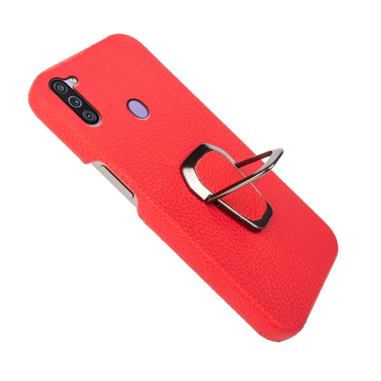 Para Samsung Galaxy A11 US Version Ring Holder Litchi Texture Funda de teléfono de cuero genuino (Rojo)