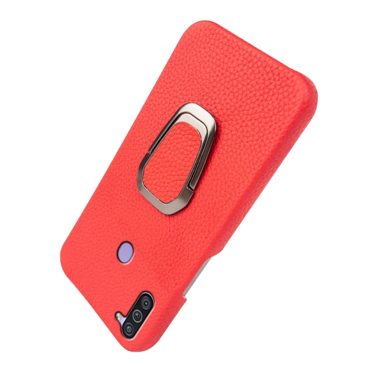 Para Samsung Galaxy A11 US Version Ring Holder Litchi Texture Funda de teléfono de cuero genuino (Rojo)