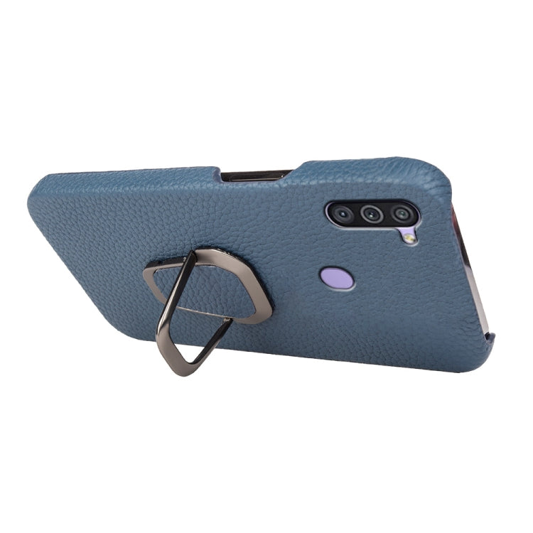 Para Samsung Galaxy A11 US Version Ring Holder Litchi Texture Funda de teléfono de cuero genuino (Azul)