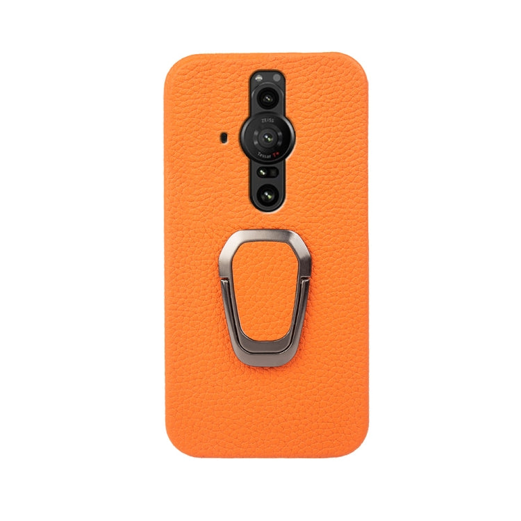 Para Sony Xperia Pro-l Ring Holder Litchi Texture Funda de teléfono de cuero genuino (Amarillo)