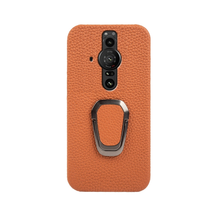 Para Sony Xperia Pro-l Ring Holder Litchi Texture Funda de teléfono de cuero genuino (Marrón)