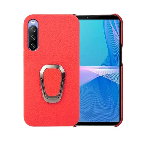 Para Sony Xperia 10 lll Ring Holder Litchi Texture Funda de teléfono de cuero genuino (Rojo)
