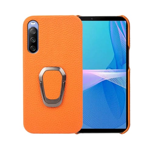 Para Sony Xperia 10 lll Ring Holder Litchi Texture Funda de teléfono de cuero genuino (Amarillo)