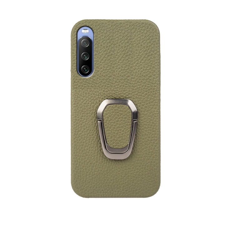 Para Sony Xperia 10 lll Ring Holder Litchi Texture Funda de teléfono de cuero genuino (Verde)