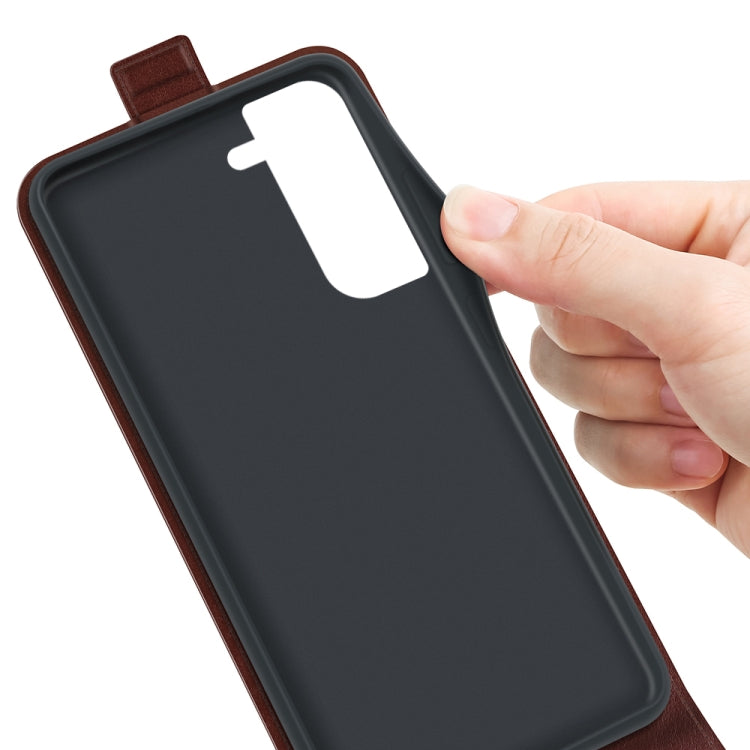 Para Samsung Galaxy S23 5G R64 Textura Vertical Flip Funda de cuero para teléfono (Marrón)