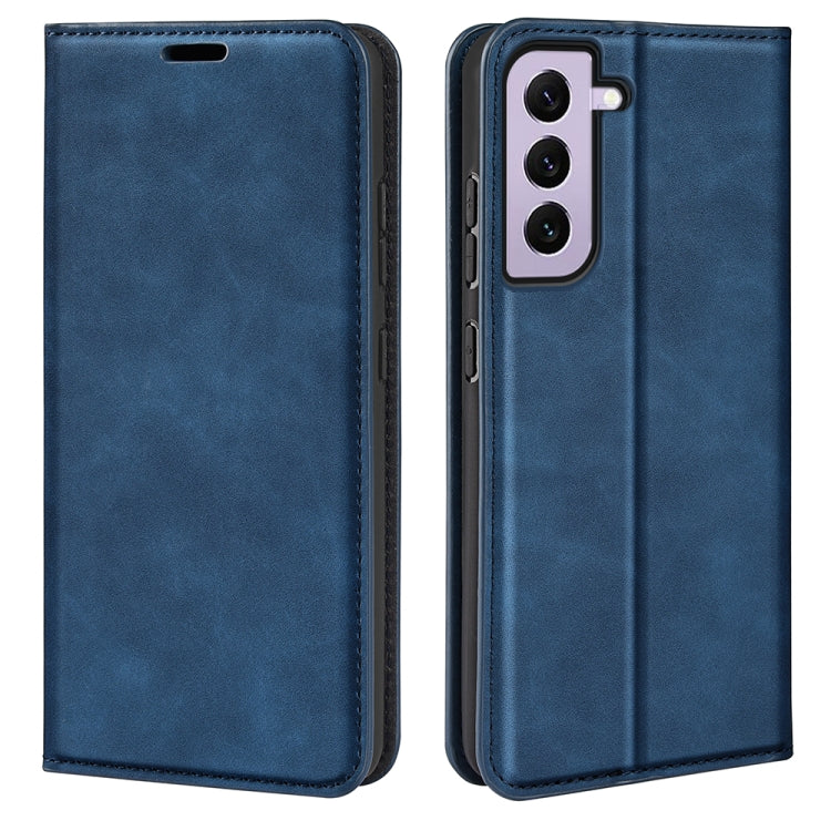 Para Samsung Galaxy S23 5G Funda de teléfono de cuero con succión magnética de piel retro (azul oscuro)