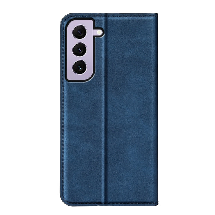 Para Samsung Galaxy S23 5G Funda de teléfono de cuero con succión magnética de piel retro (azul oscuro)