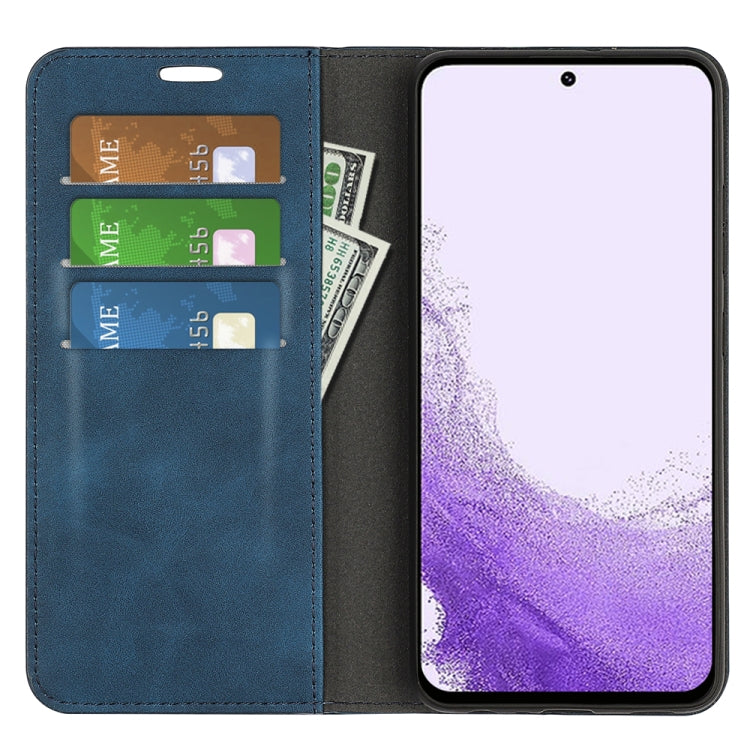 Para Samsung Galaxy S23 5G Funda de teléfono de cuero con succión magnética de piel retro (azul oscuro)