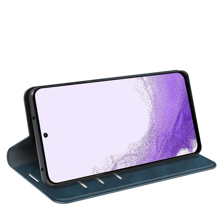 Para Samsung Galaxy S23 5G Funda de teléfono de cuero con succión magnética de piel retro (azul oscuro)