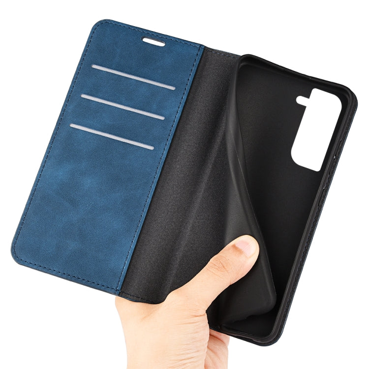 Para Samsung Galaxy S23 5G Funda de teléfono de cuero con succión magnética de piel retro (azul oscuro)