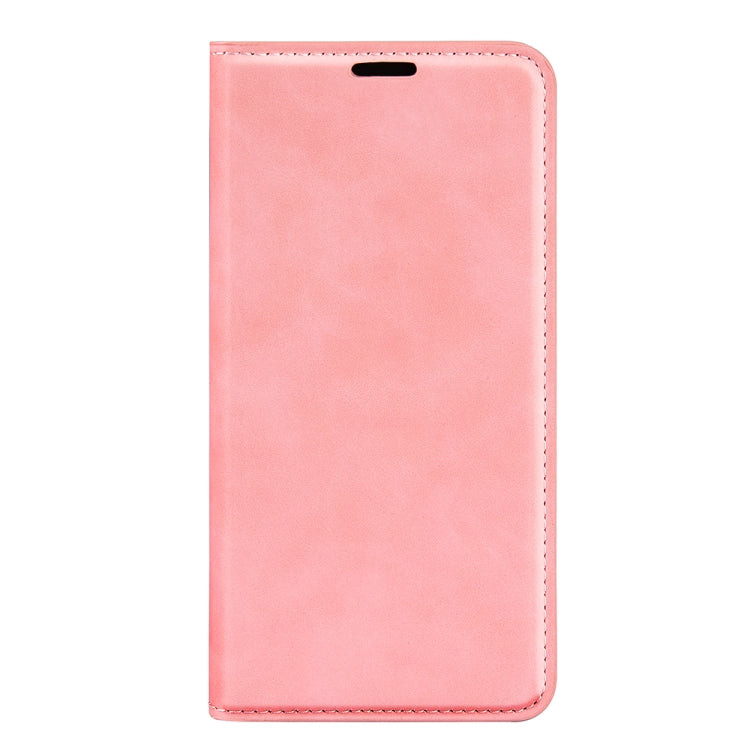 Para Samsung Galaxy S23 5G Funda de cuero con succión magnética de piel retro (rosa)