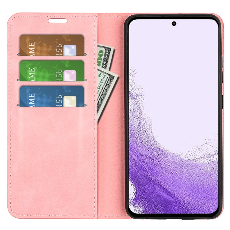 Para Samsung Galaxy S23 5G Funda de cuero con succión magnética de piel retro (rosa)