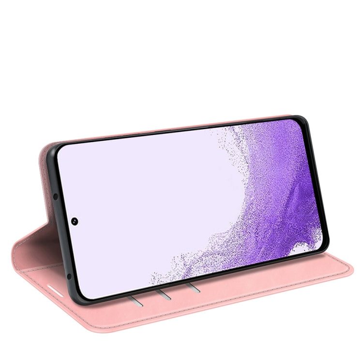 Para Samsung Galaxy S23 5G Funda de cuero con succión magnética de piel retro (rosa)