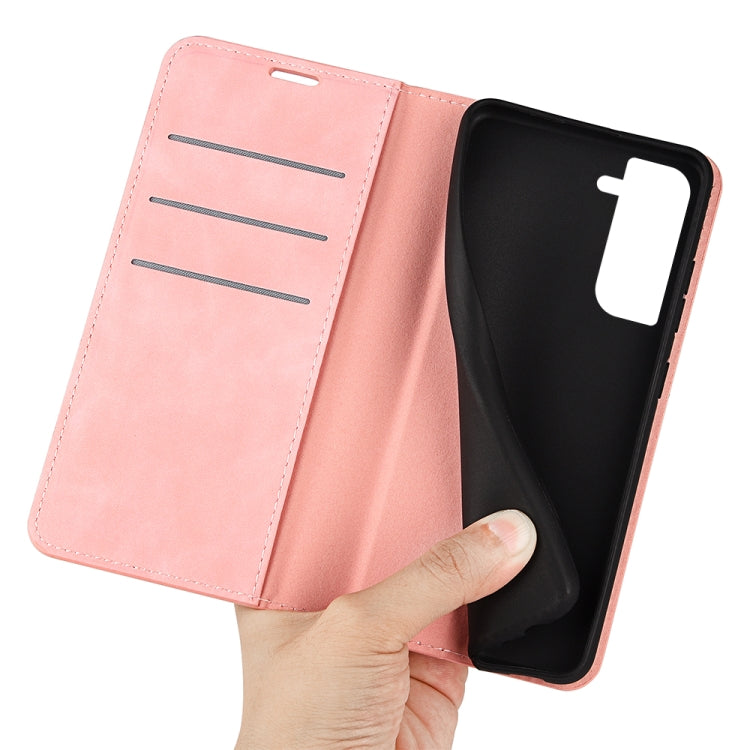 Para Samsung Galaxy S23 5G Funda de cuero con succión magnética de piel retro (rosa)