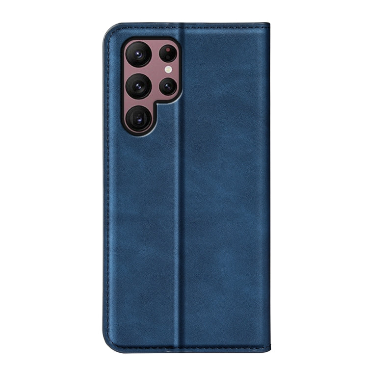 Para Samsung Galaxy S23 Ultra 5G Funda de cuero con succión magnética de piel retro (Azul oscuro)