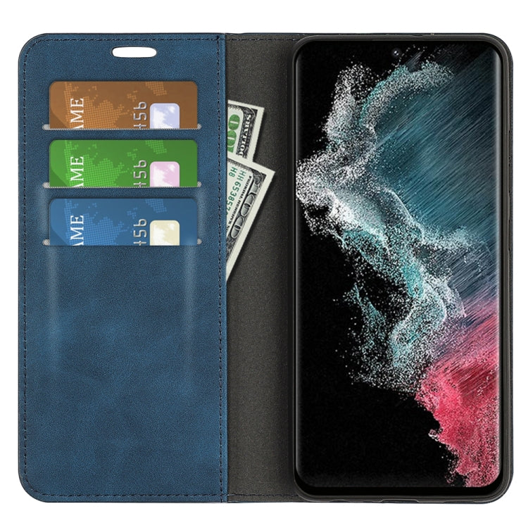 Para Samsung Galaxy S23 Ultra 5G Funda de cuero con succión magnética de piel retro (Azul oscuro)