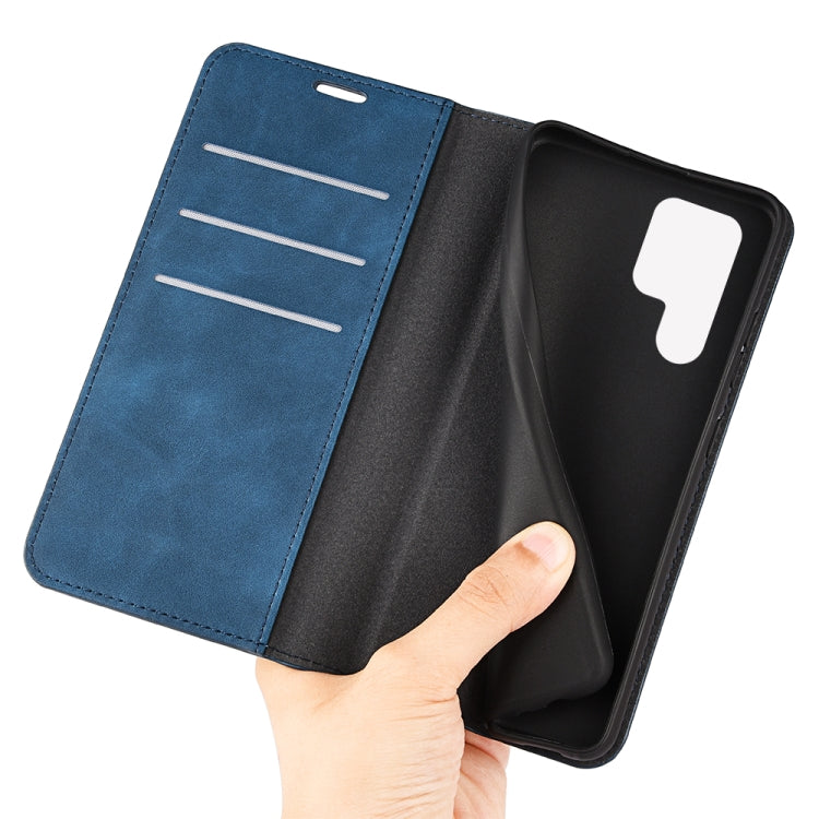 Para Samsung Galaxy S23 Ultra 5G Funda de cuero con succión magnética de piel retro (Azul oscuro)