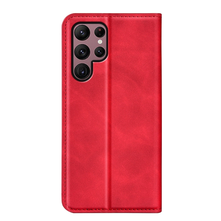 Para Samsung Galaxy S23 Ultra 5G Funda de cuero con succión magnética de piel retro (Rojo)