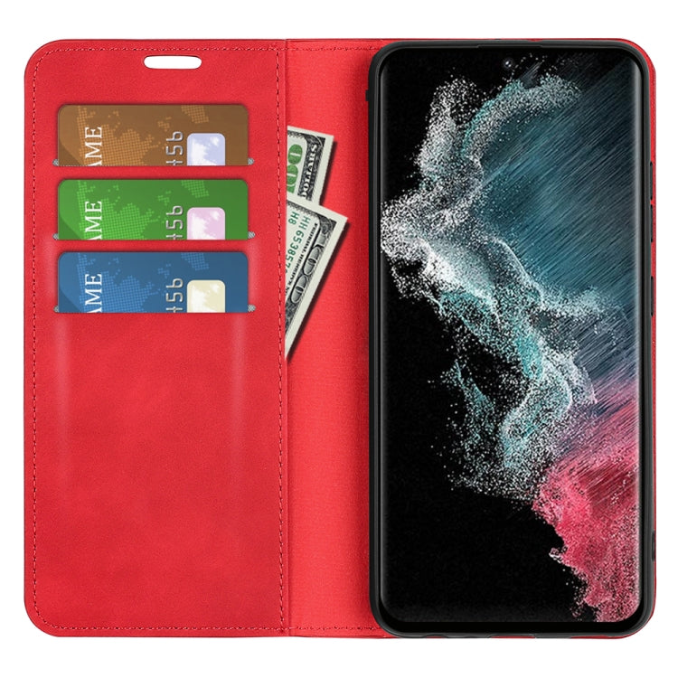Para Samsung Galaxy S23 Ultra 5G Funda de cuero con succión magnética de piel retro (Rojo)