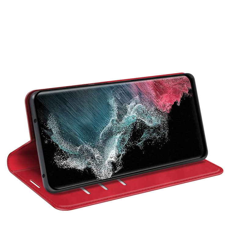 Para Samsung Galaxy S23 Ultra 5G Funda de cuero con succión magnética de piel retro (Rojo)
