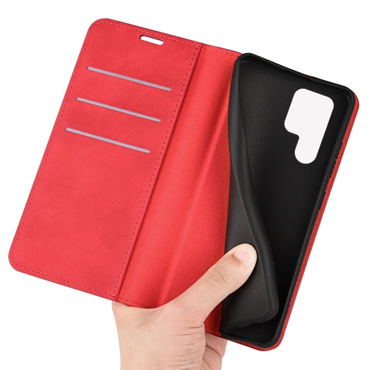Para Samsung Galaxy S23 Ultra 5G Funda de cuero con succión magnética de piel retro (Rojo)