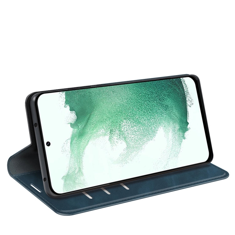 Para Samsung Galaxy S23+ 5G Estuche para teléfono de cuero con succión magnética de piel retro (azul oscuro)