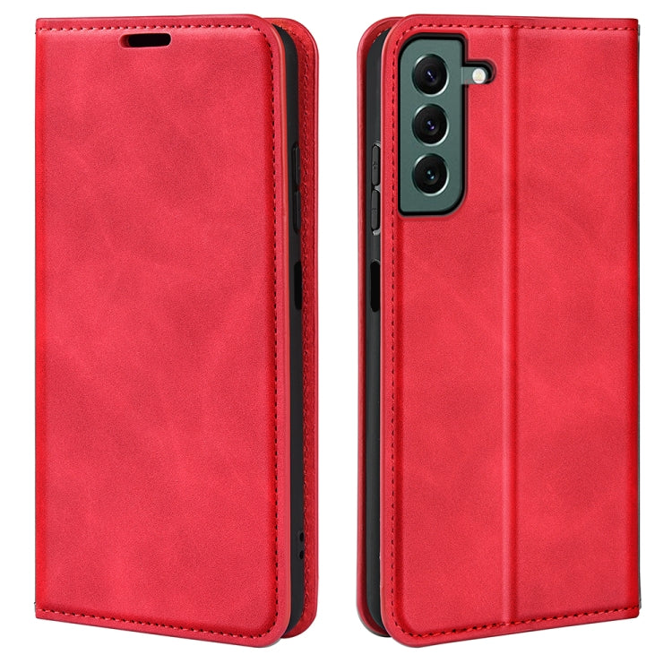 Para Samsung Galaxy S23+ 5G Funda de cuero con succión magnética de piel retro (Rojo)
