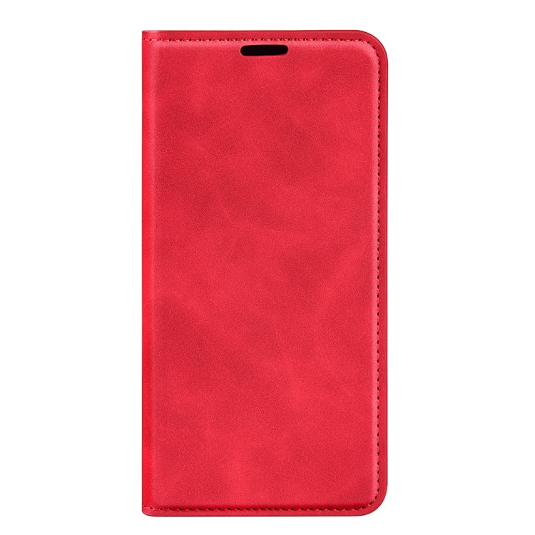 Para Samsung Galaxy S23+ 5G Funda de cuero con succión magnética de piel retro (Rojo)