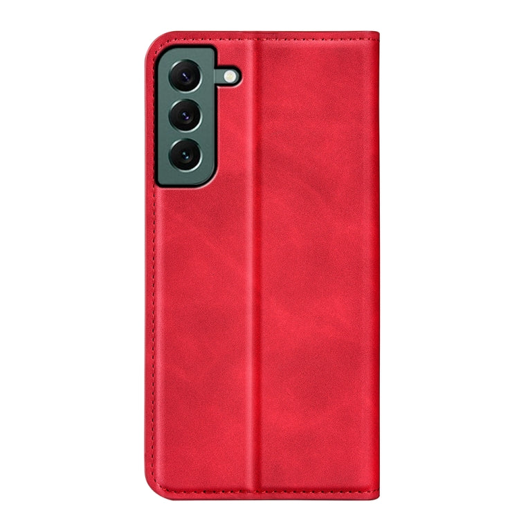 Para Samsung Galaxy S23+ 5G Funda de cuero con succión magnética de piel retro (Rojo)
