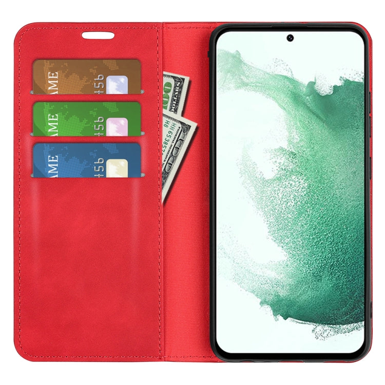 Para Samsung Galaxy S23+ 5G Funda de cuero con succión magnética de piel retro (Rojo)