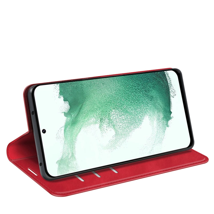 Para Samsung Galaxy S23+ 5G Funda de cuero con succión magnética de piel retro (Rojo)